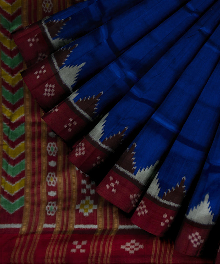 Cyan blue claret silk handloom khandua saree