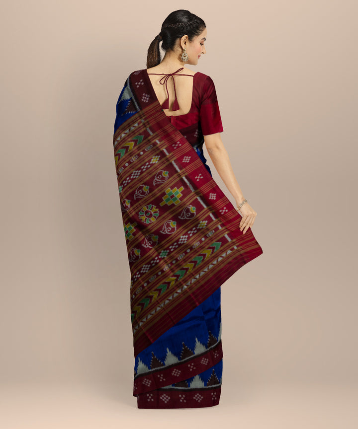 Cyan blue claret silk handloom khandua saree