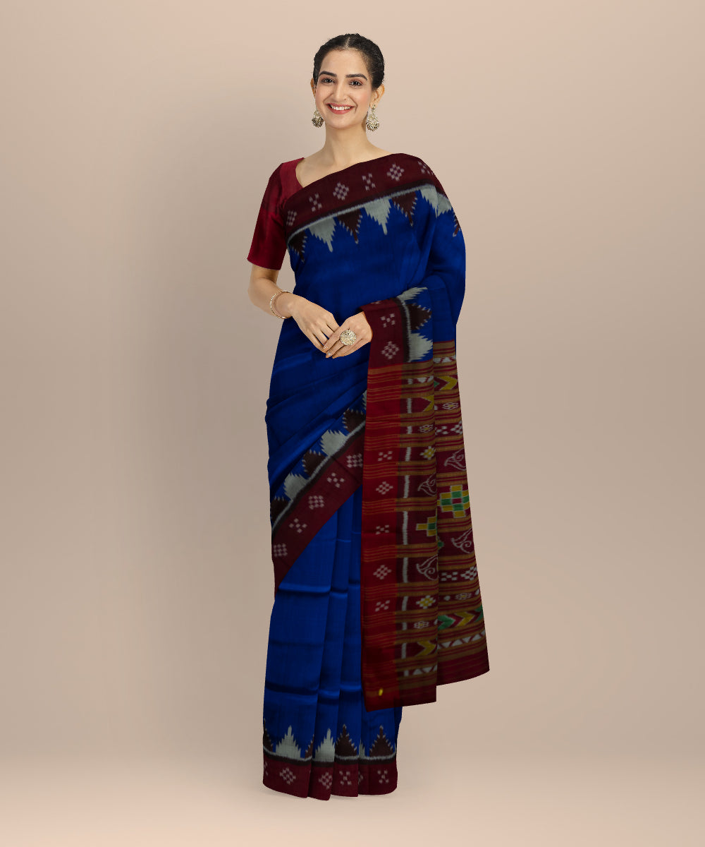 Cyan blue claret silk handloom khandua saree
