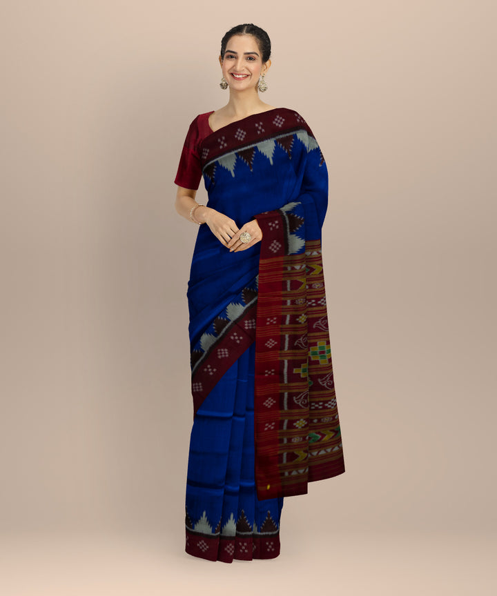 Cyan blue claret silk handloom khandua saree