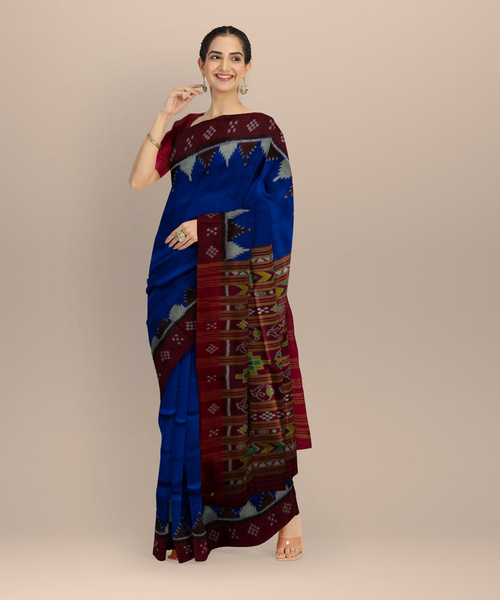 Cyan blue claret silk handloom khandua saree