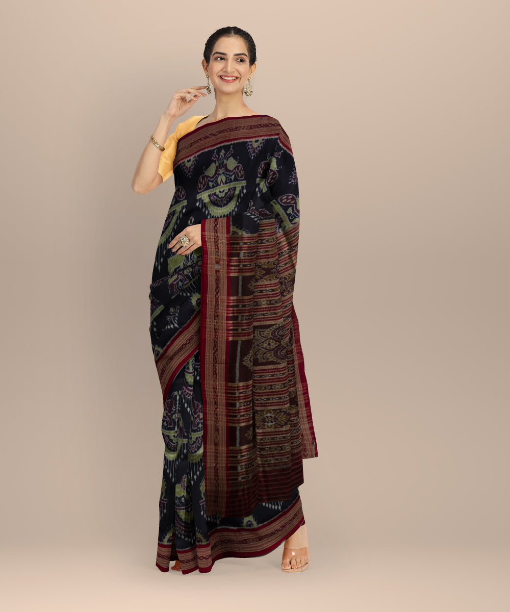 Purple dark red silk handloom khandua saree
