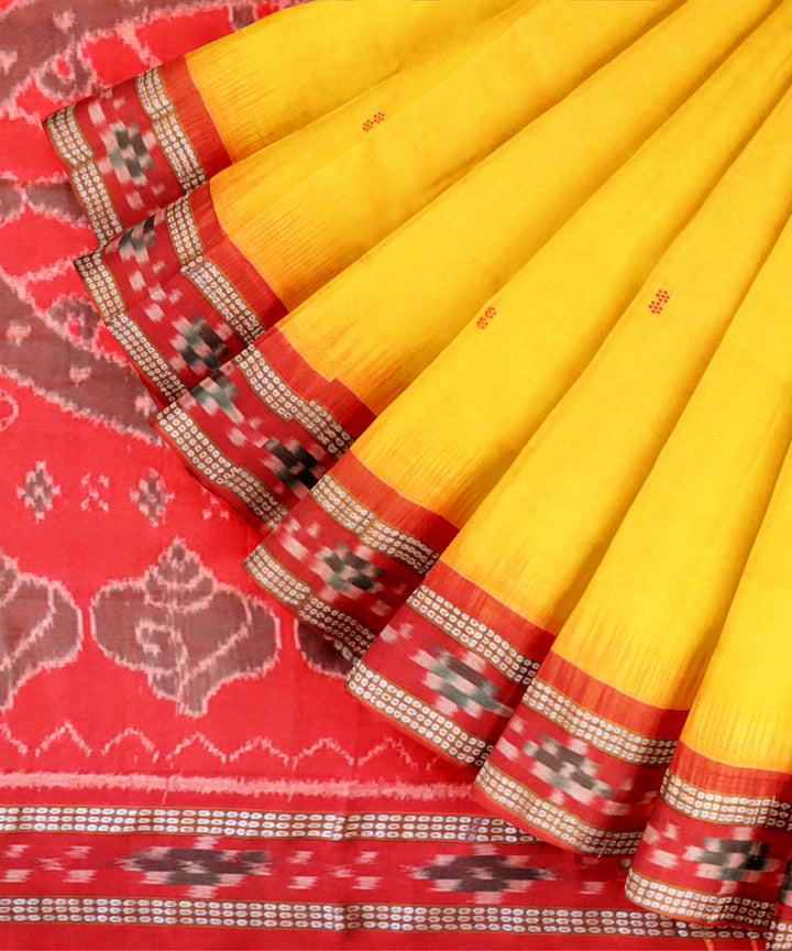 Yellow dark red cotton handloom nuapatna saree