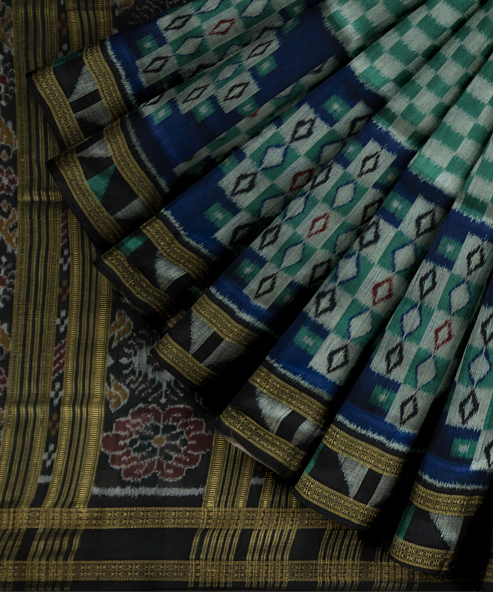 Multicolor black silk hand loom khandua saree