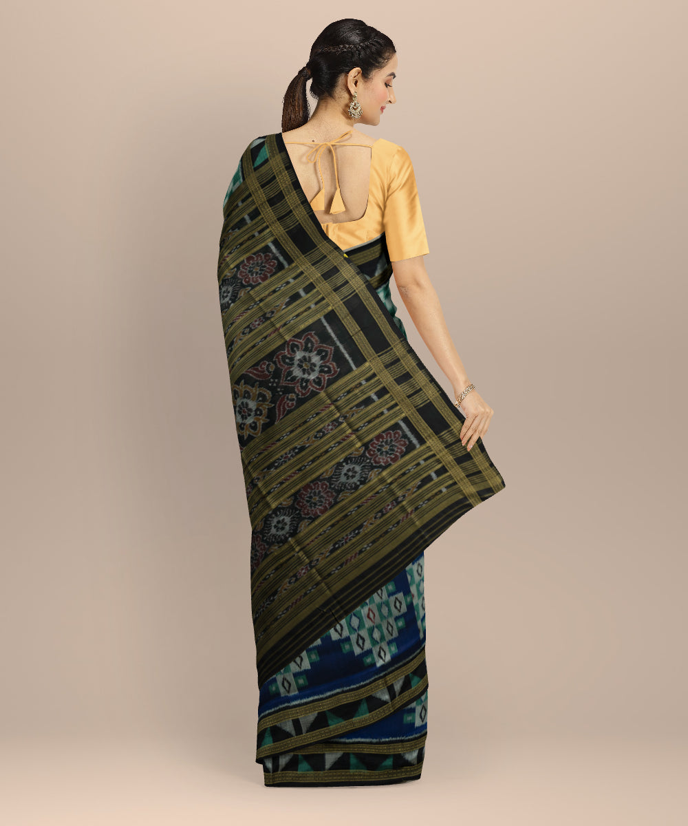 Multicolor black silk hand loom khandua saree