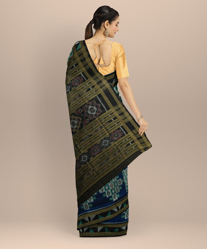 Multicolor black silk hand loom khandua saree