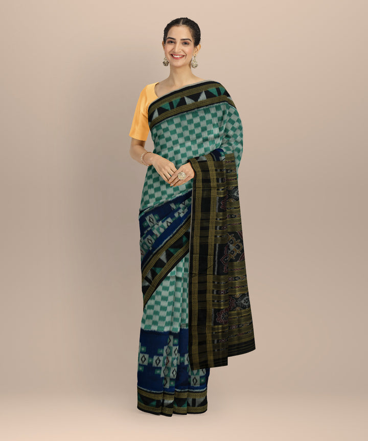 Multicolor black silk hand loom khandua saree