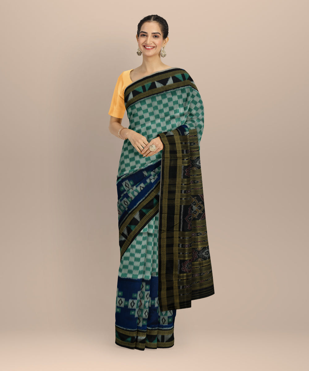 Multicolor black silk hand loom khandua saree