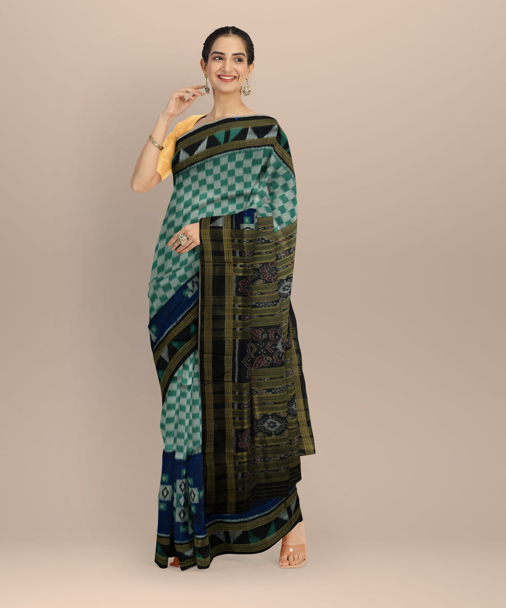 Multicolor black silk hand loom khandua saree