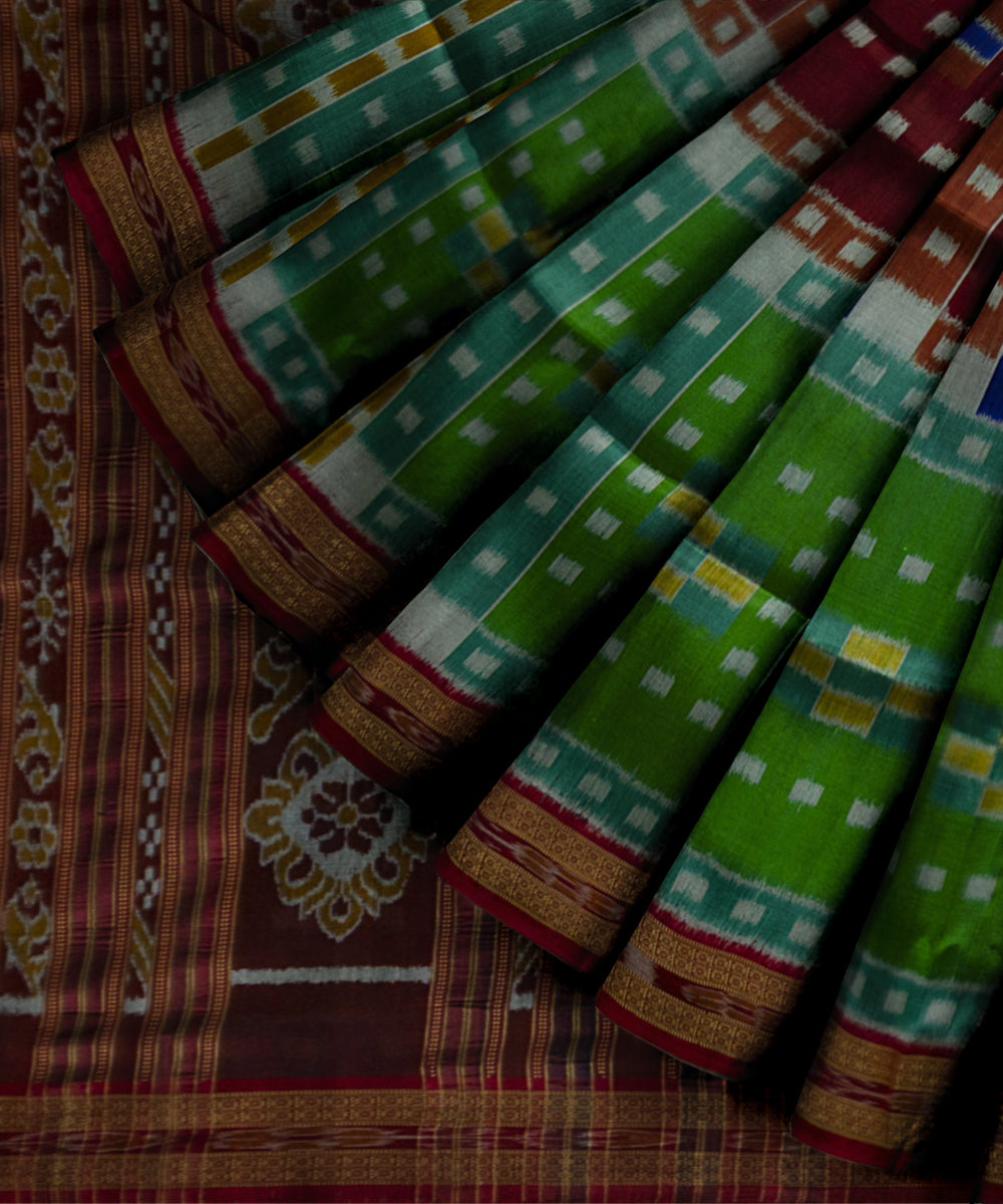 Multicolor dark red silk handloom khandua saree