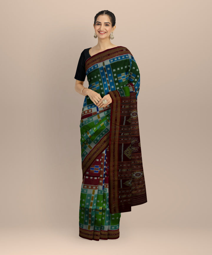 Multicolor dark red silk handloom khandua saree