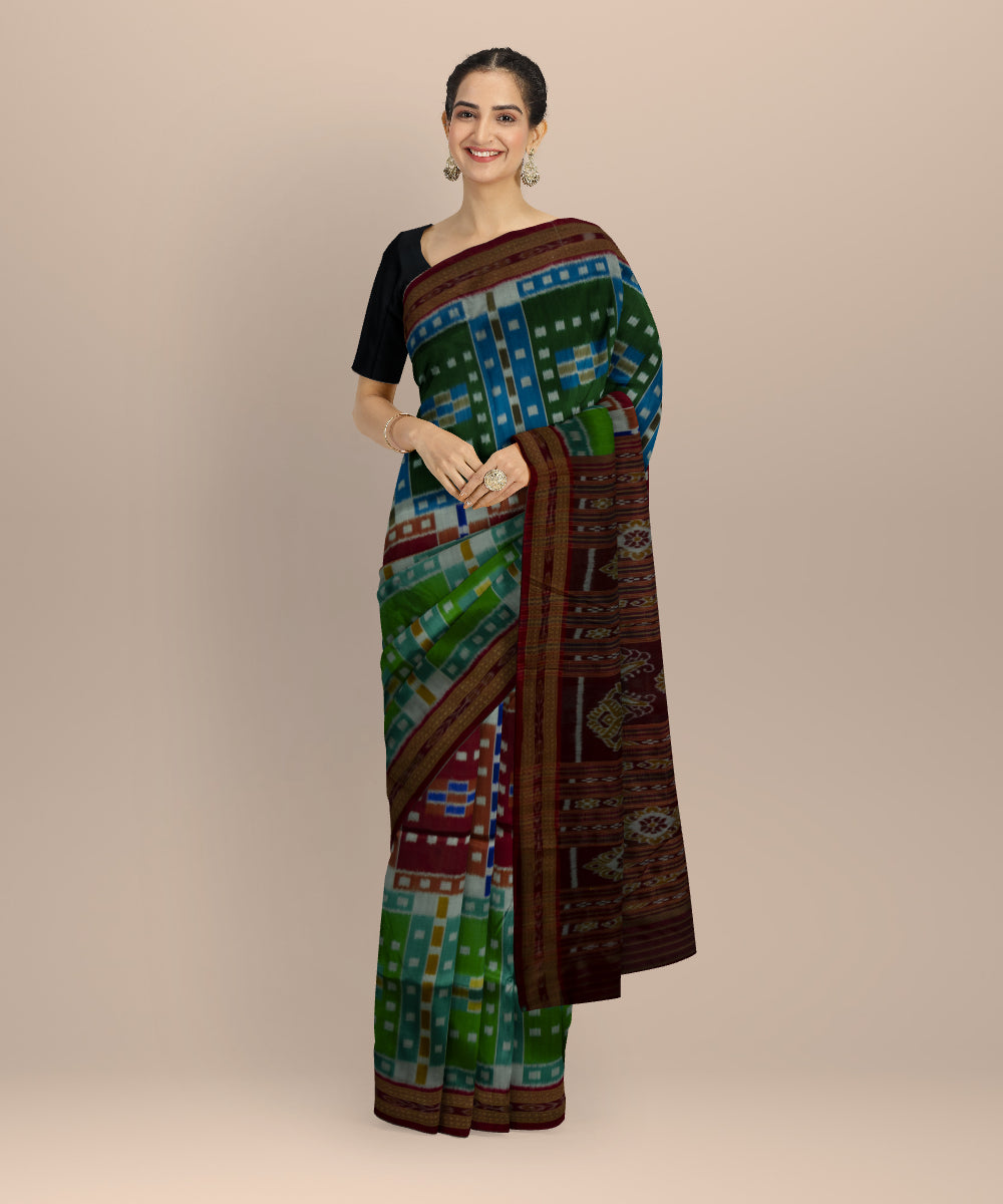Multicolor dark red silk handloom khandua saree