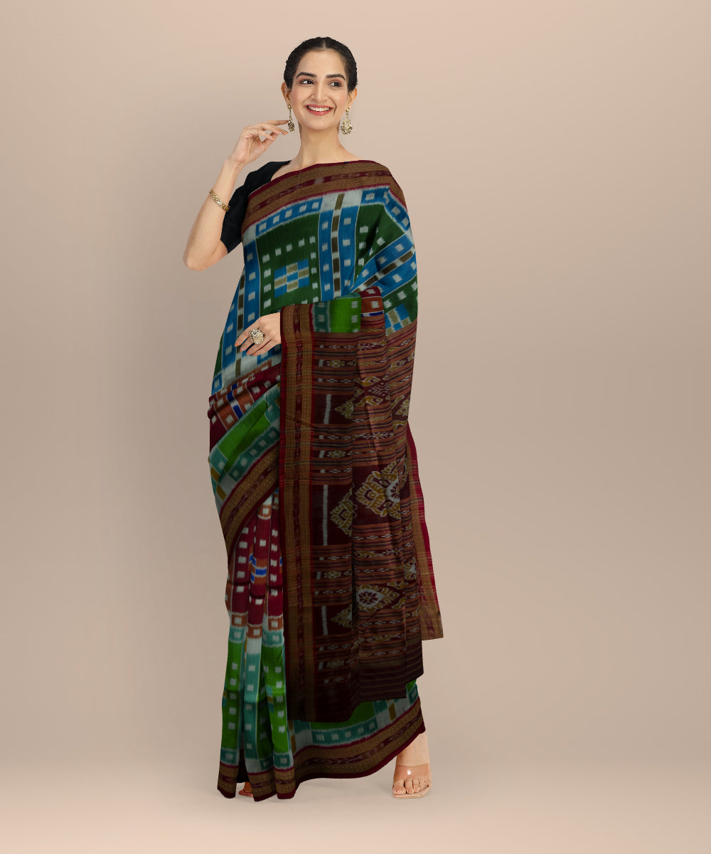 Multicolor dark red silk handloom khandua saree