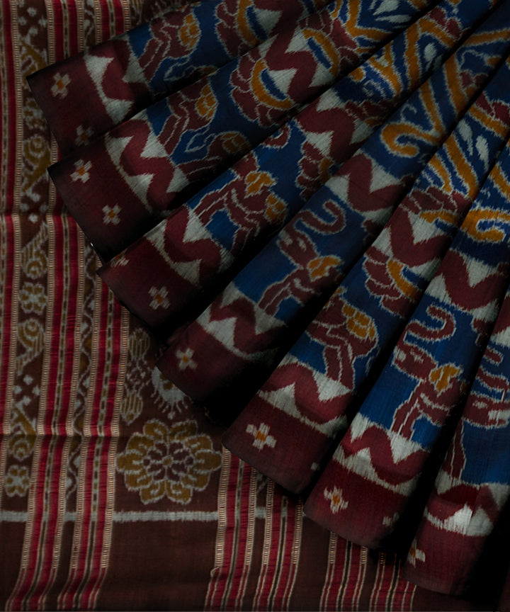 Navy blue maroon silk handloom khandua saree