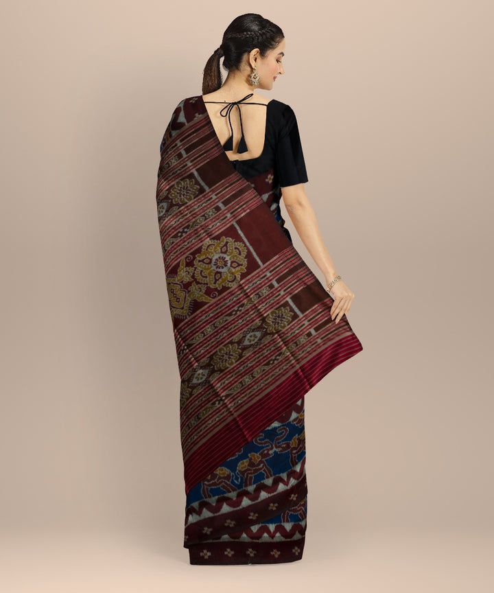 Navy blue maroon silk handloom khandua saree