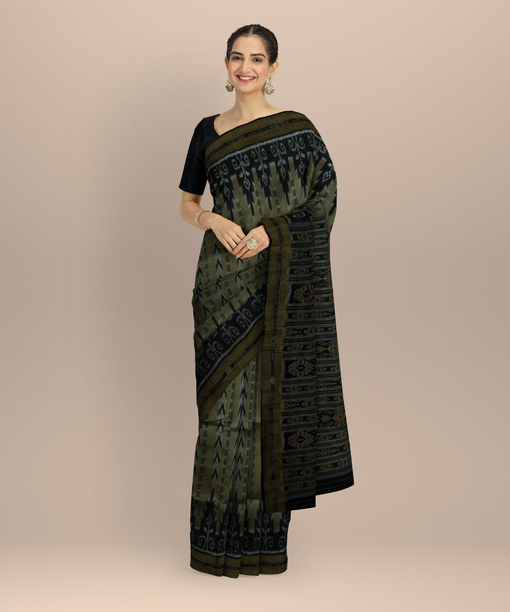 Grey black silk handloom khandua saree