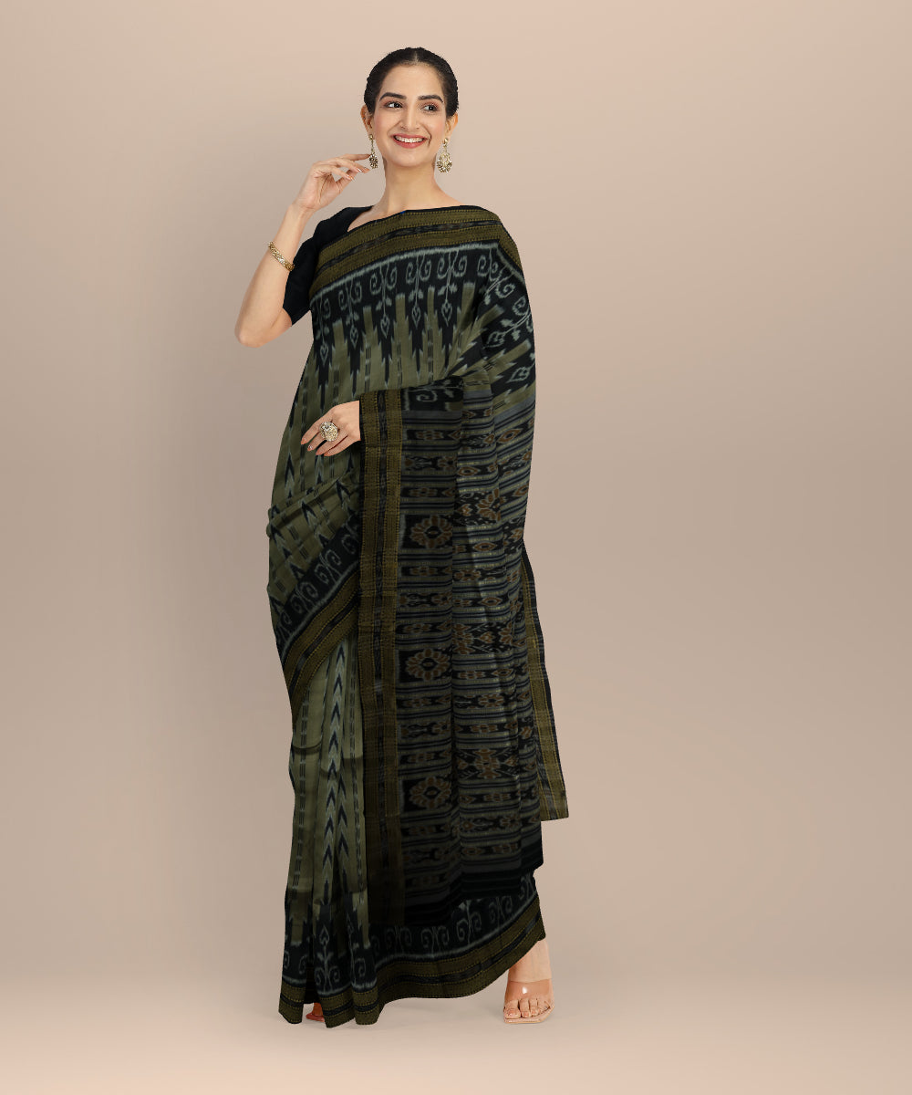 Grey black silk handloom khandua saree