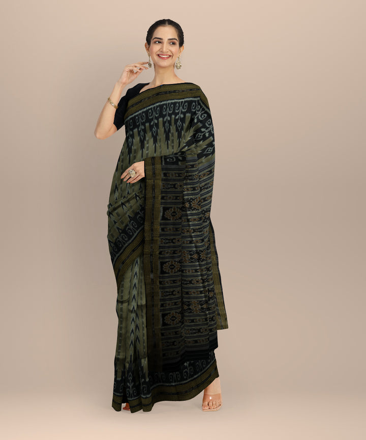 Grey black silk handloom khandua saree
