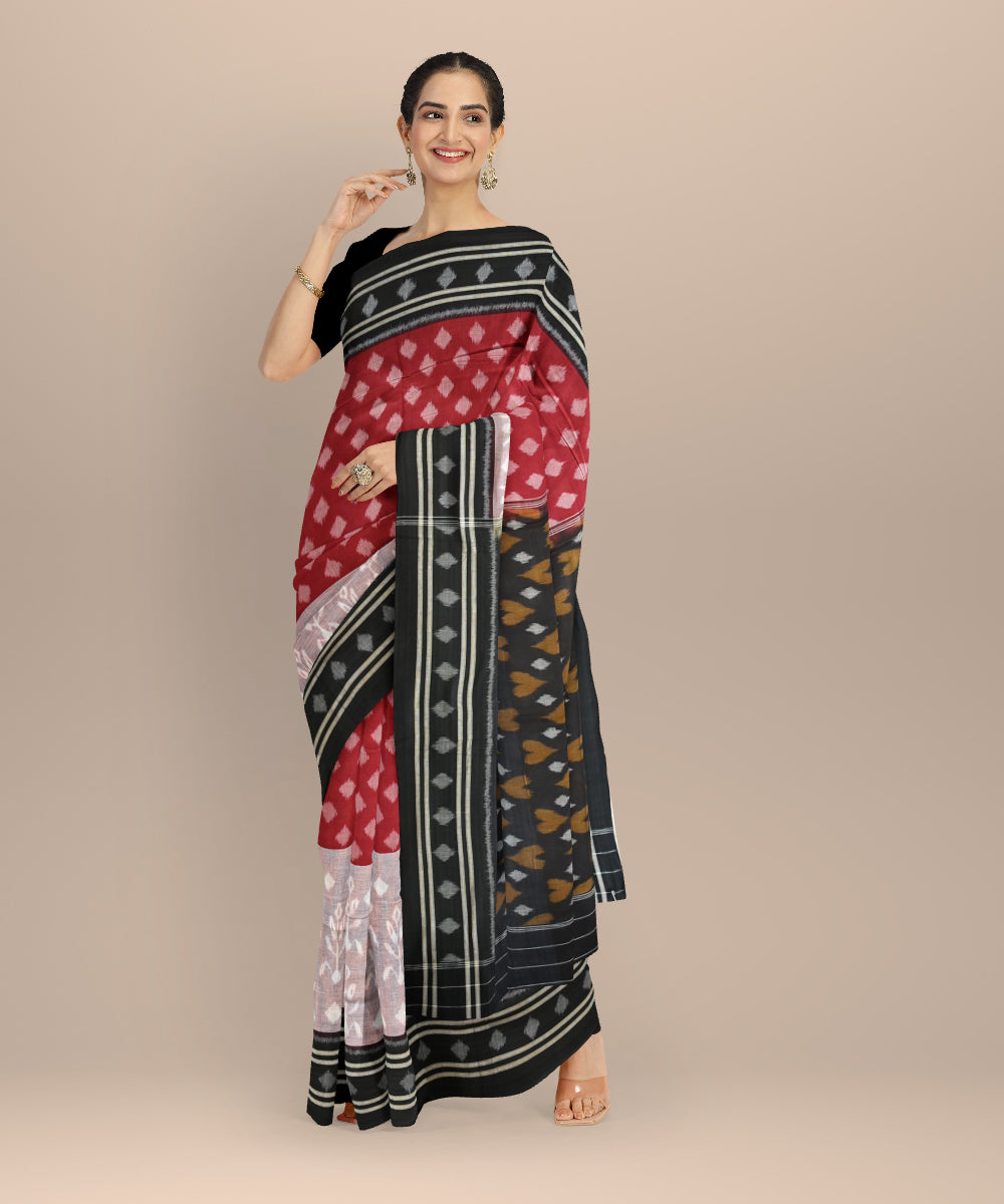 Multicolor black cotton nuapatna handloom saree