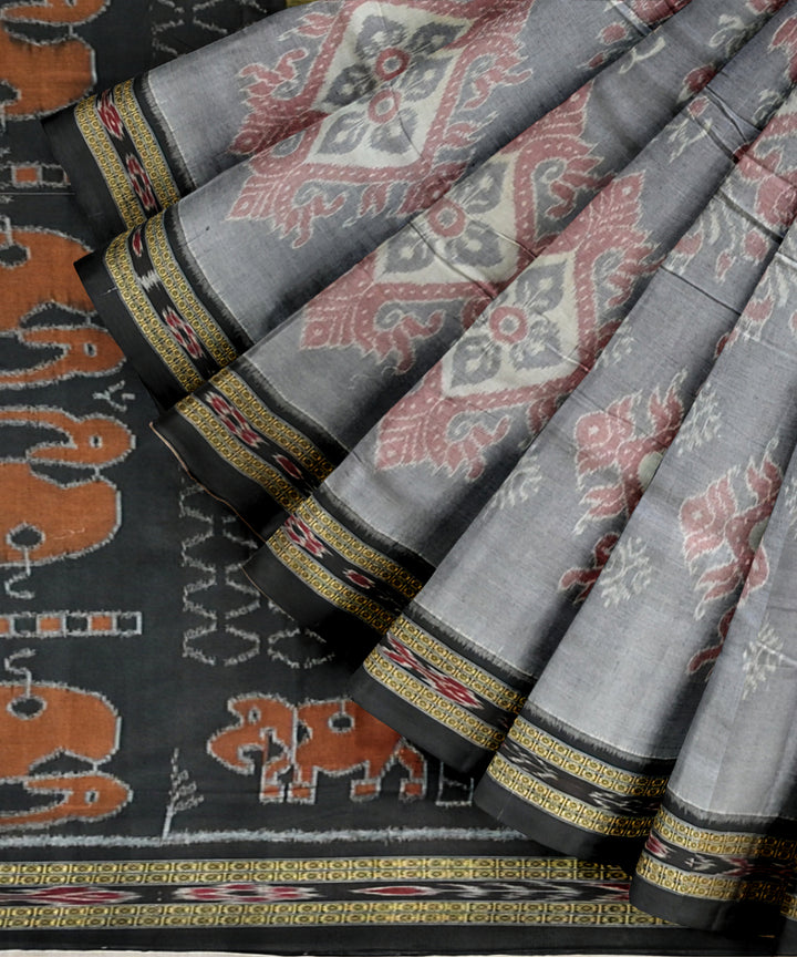 Grey black cotton handloom nuapatna saree
