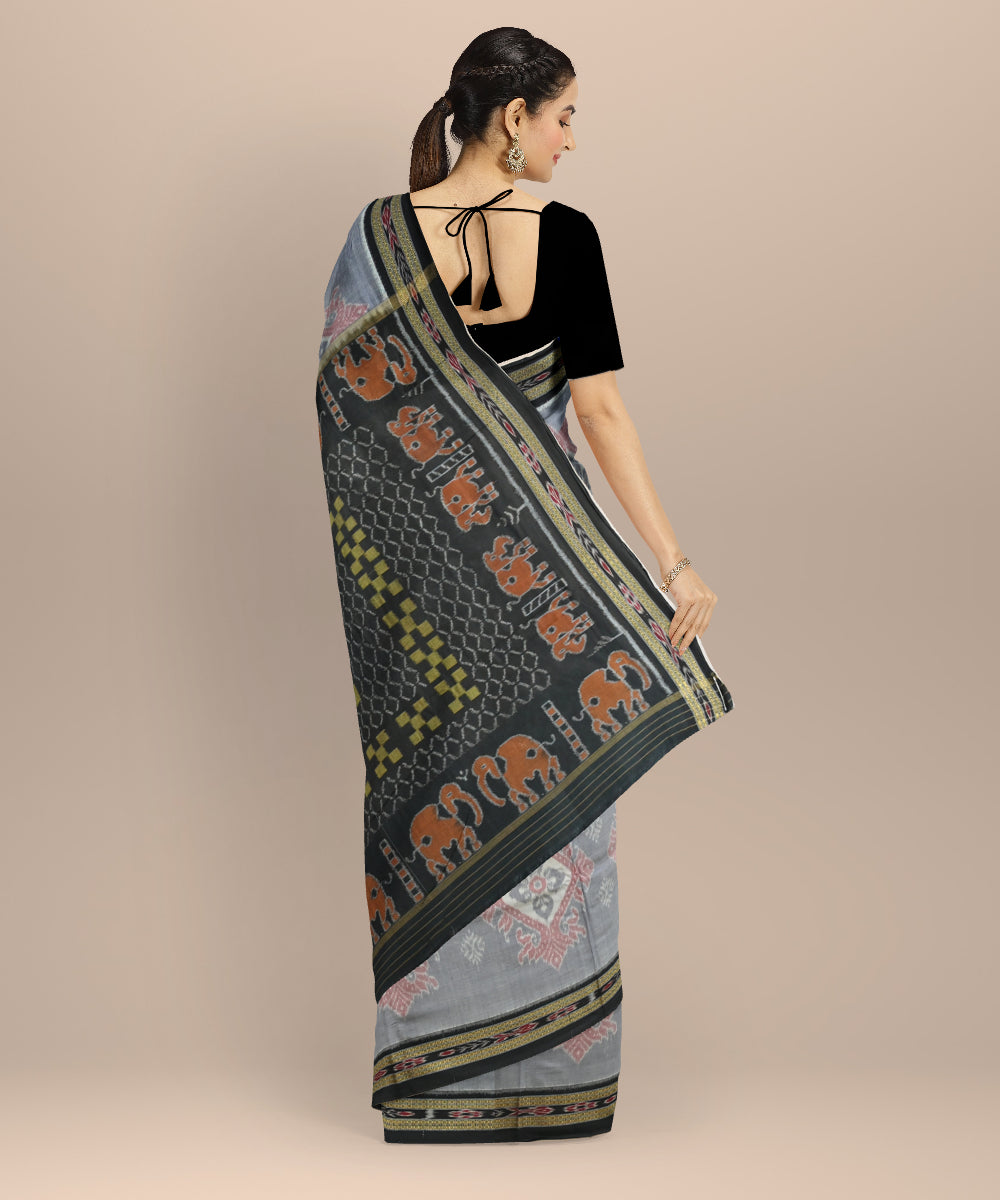 Grey black cotton handloom nuapatna saree