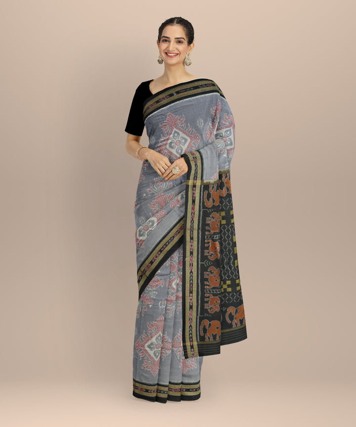 Grey black cotton handloom nuapatna saree