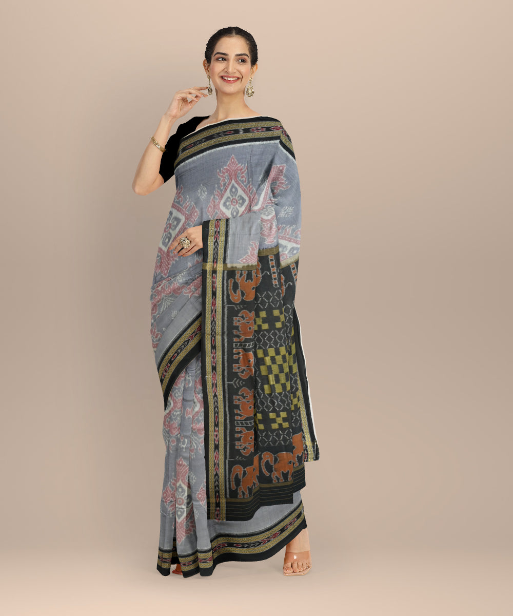 Grey black cotton handloom nuapatna saree
