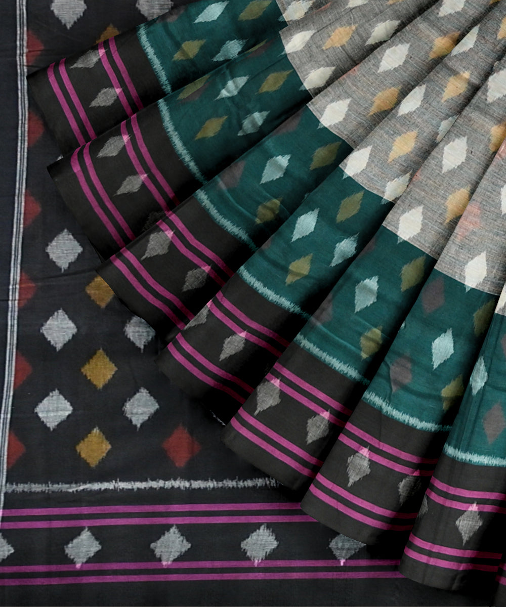 Multicolor black handloom cotton nuapatna saree
