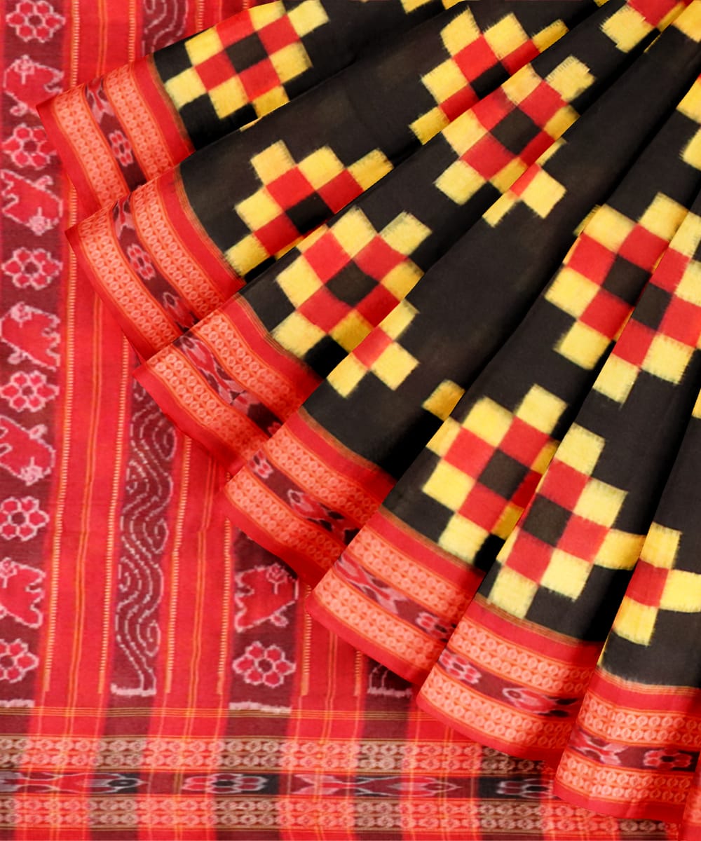 Black dark red handloom sambalpuri cotton saree