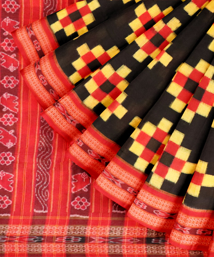 Black dark red handloom sambalpuri cotton saree