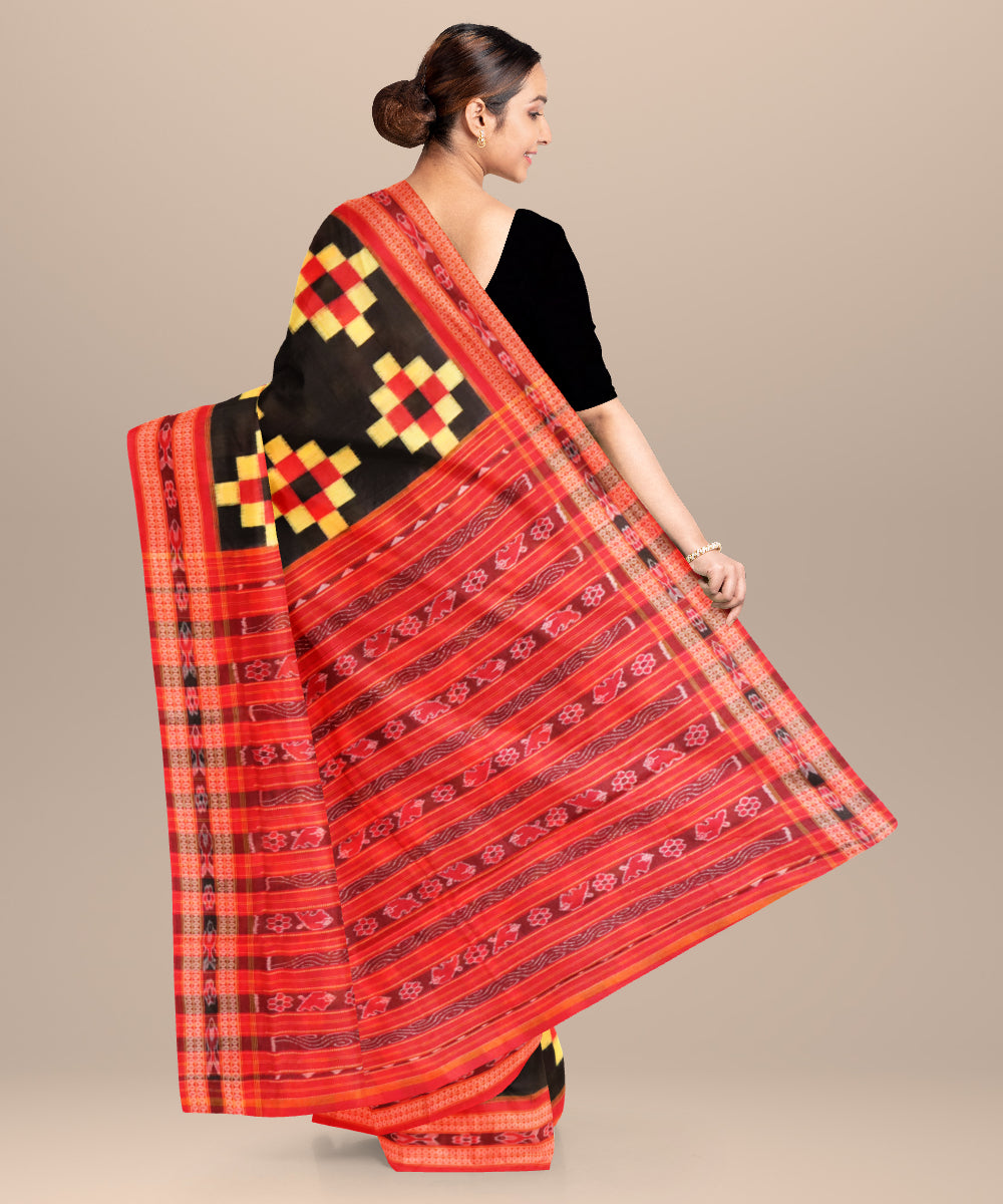 Black dark red handloom sambalpuri cotton saree