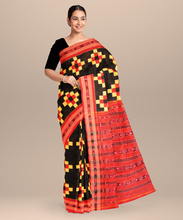 Black dark red handloom sambalpuri cotton saree