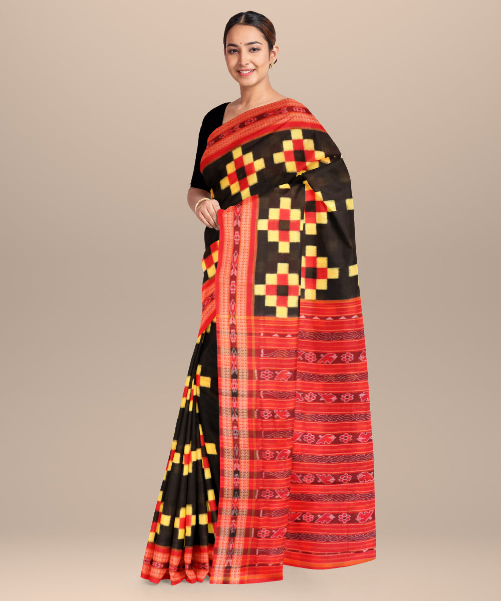 Black dark red handloom sambalpuri cotton saree