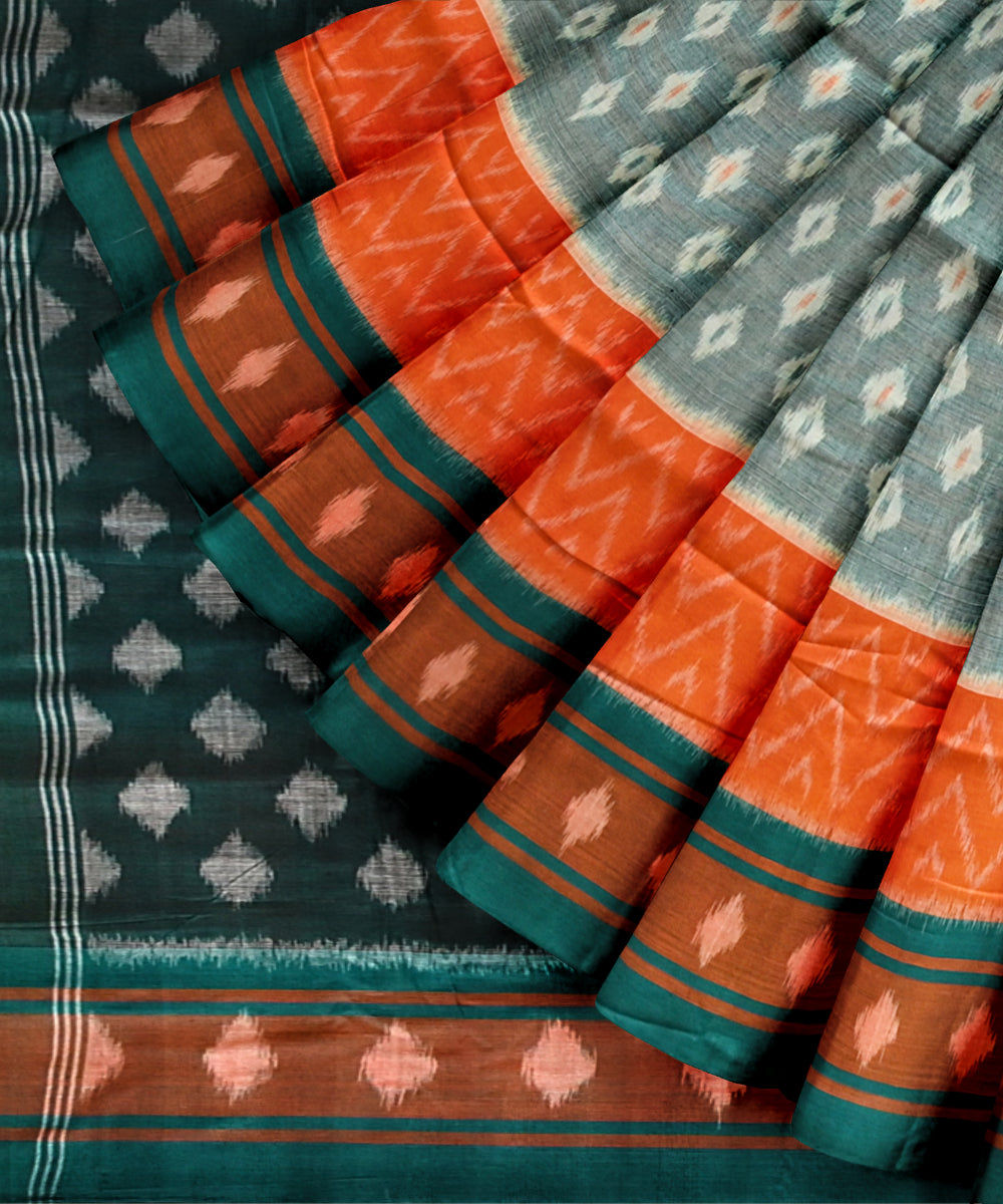 Multicolor dark green cotton handloom nuapatna saree