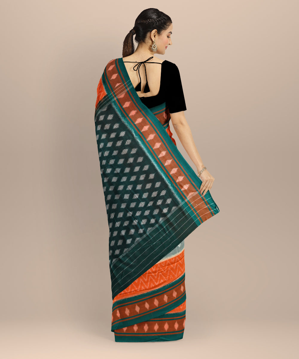 Multicolor dark green cotton handloom nuapatna saree