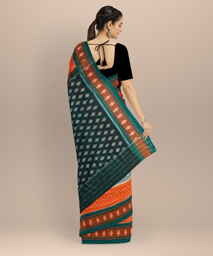 Multicolor dark green cotton handloom nuapatna saree