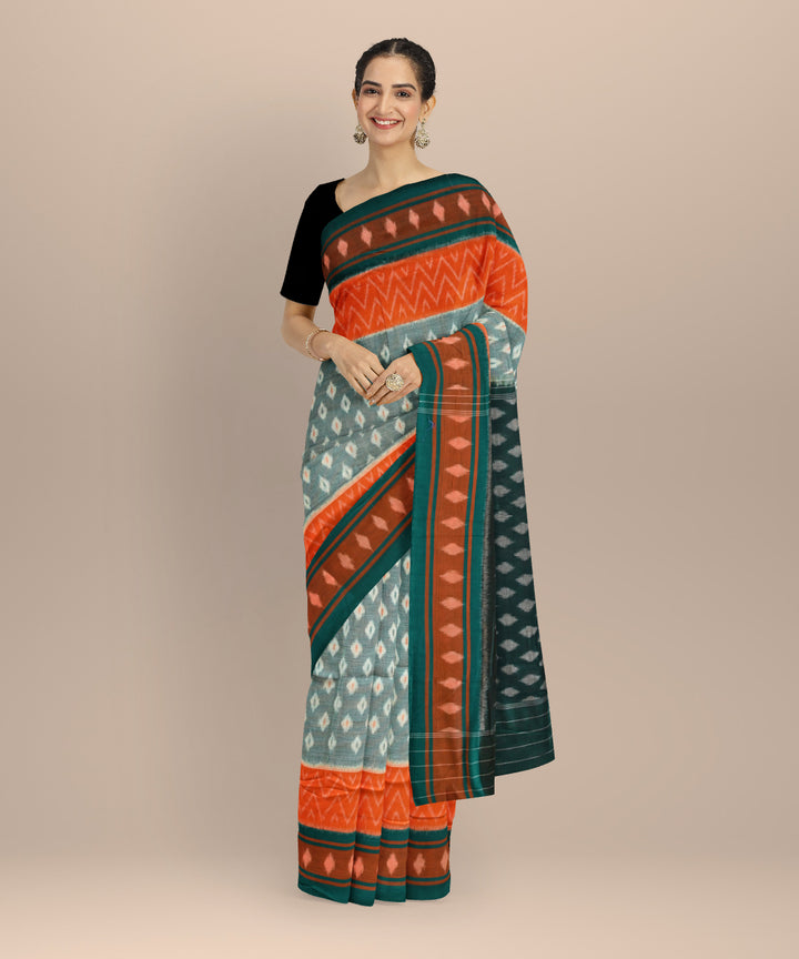 Multicolor dark green cotton handloom nuapatna saree