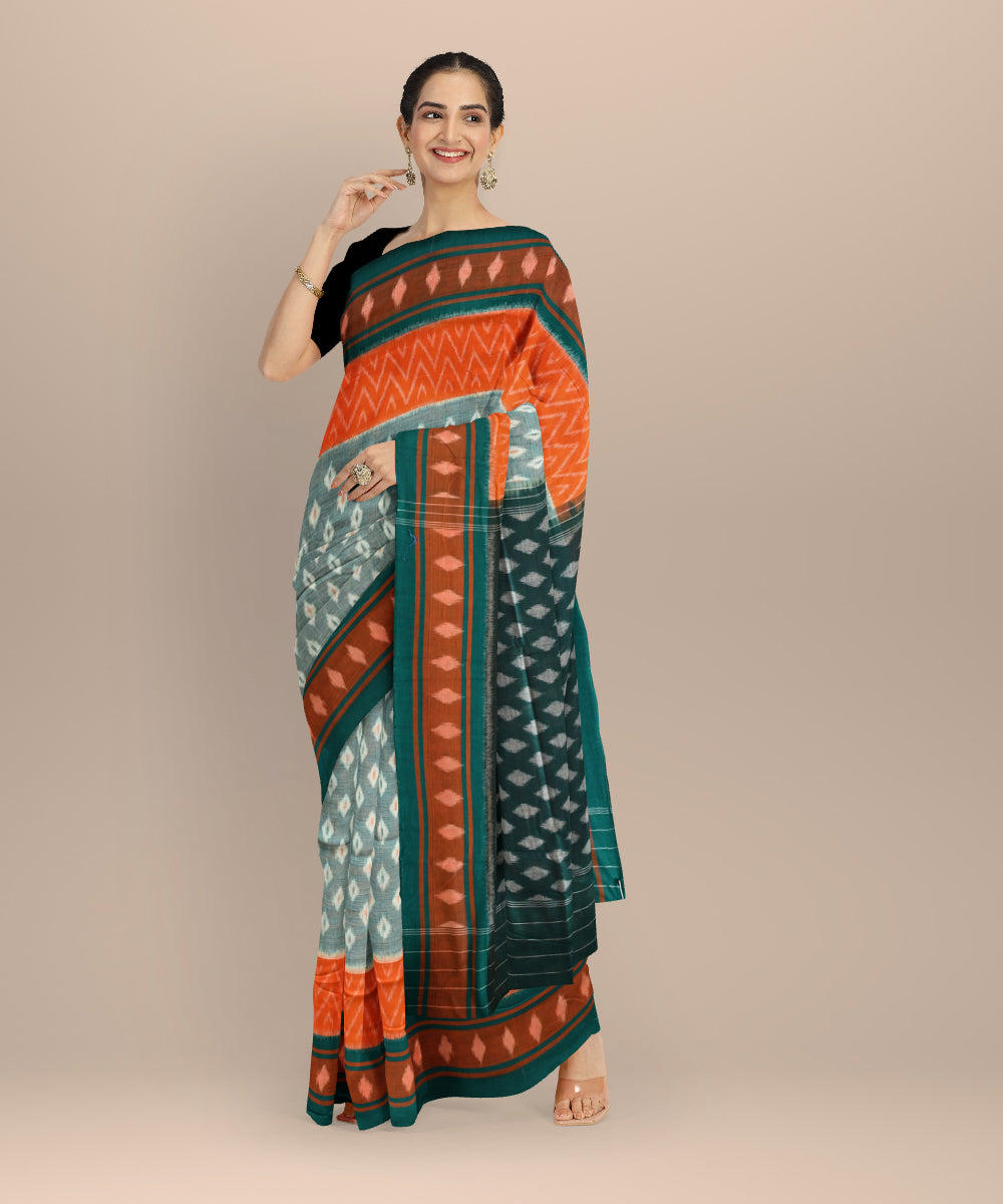Multicolor dark green cotton handloom nuapatna saree