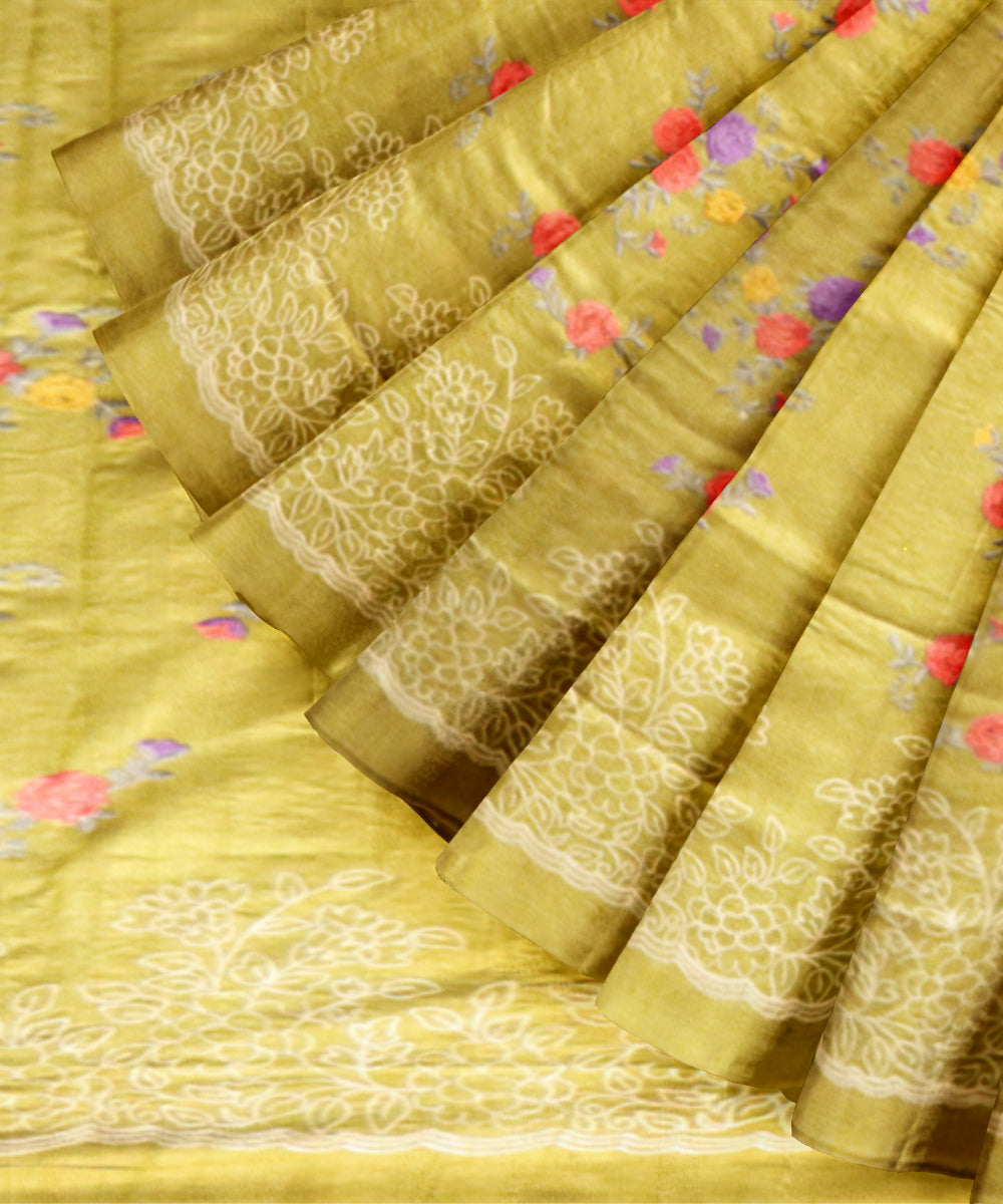 Citron green silk handloom odisha ikat saree