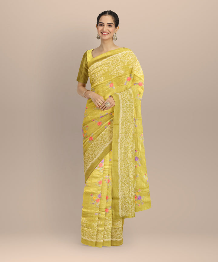 Citron green silk handloom odisha ikat saree