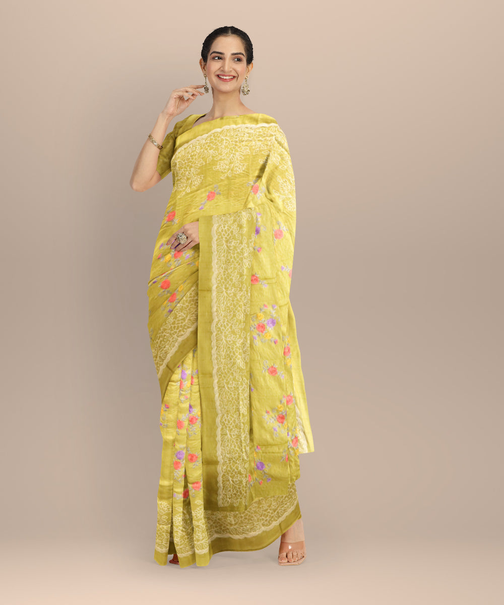 Citron green silk handloom odisha ikat saree