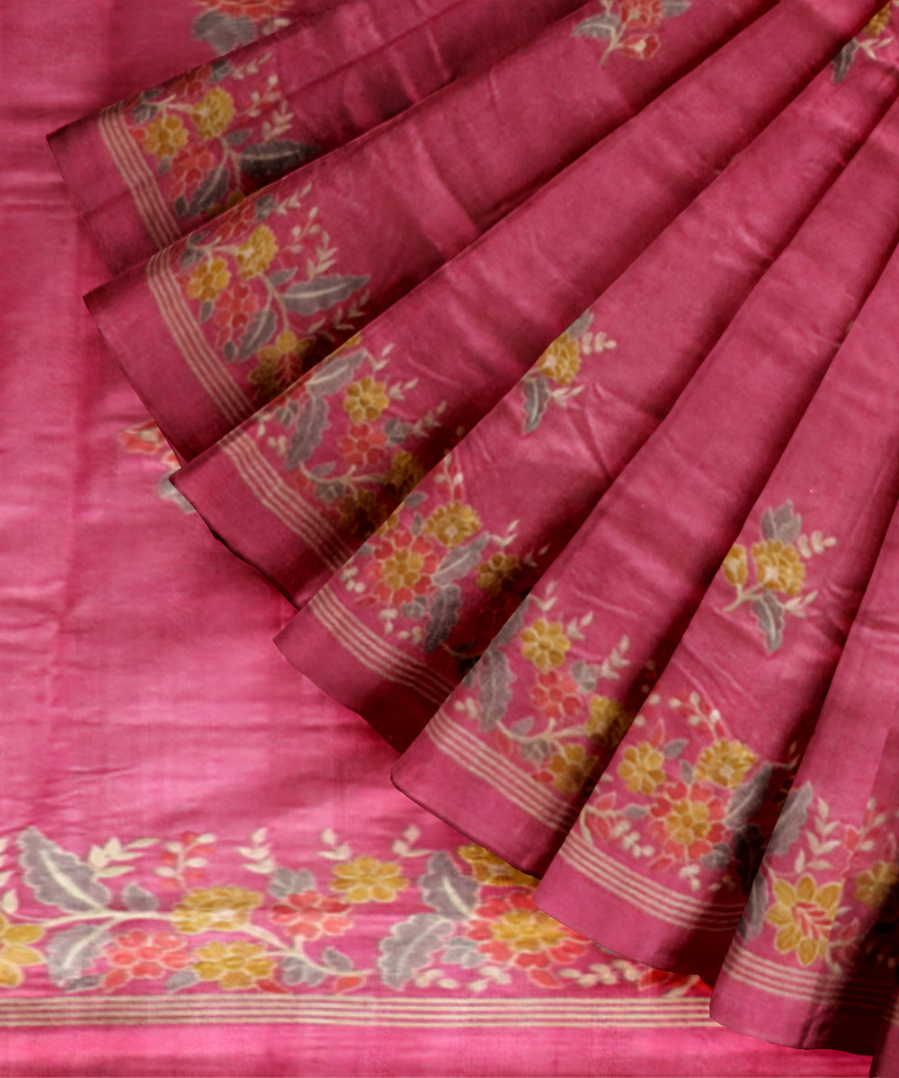 Flamingo pink silk handloom odisha ikat saree