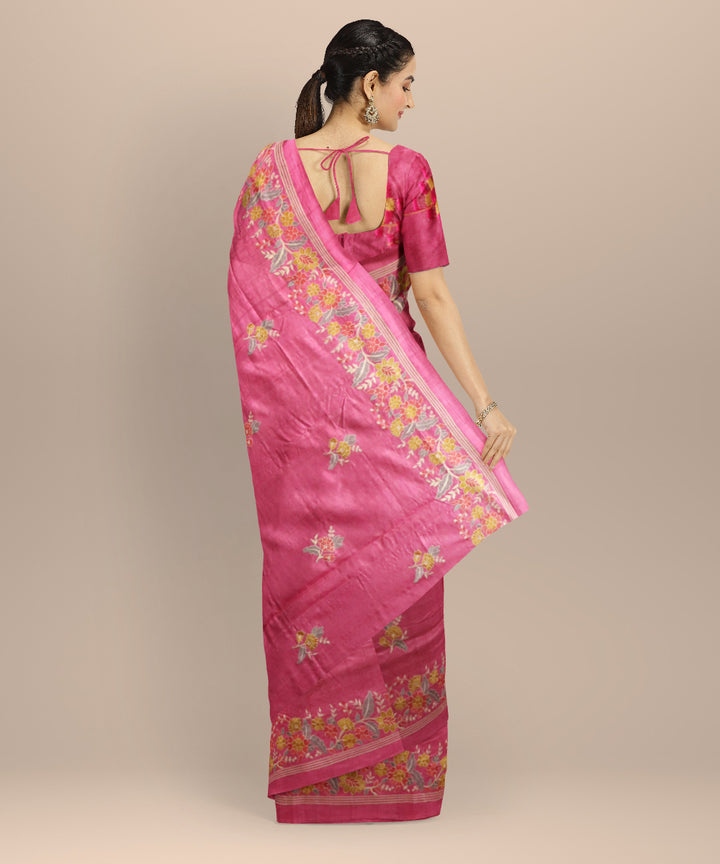 Flamingo pink silk handloom odisha ikat saree
