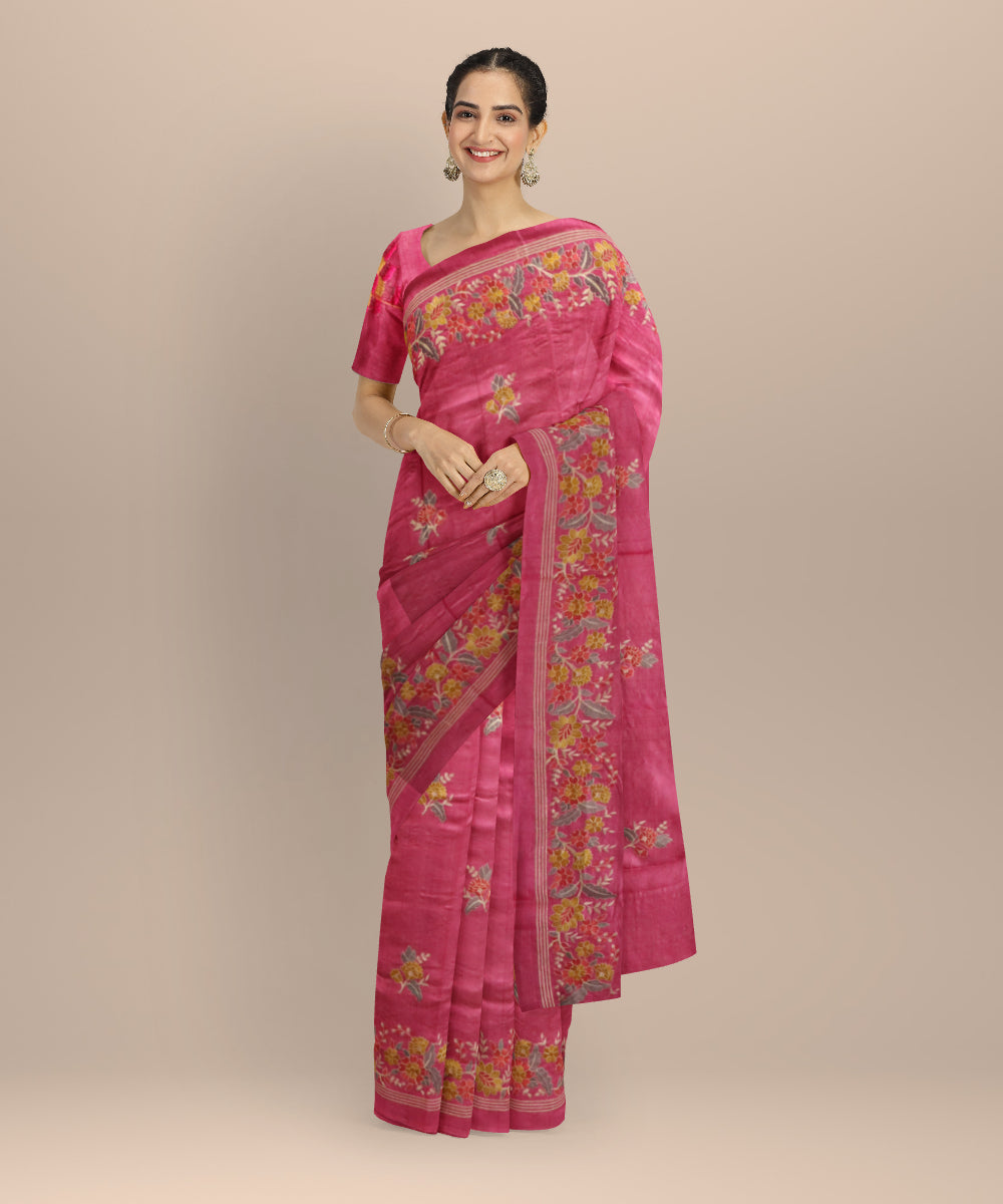 Flamingo pink silk handloom odisha ikat saree