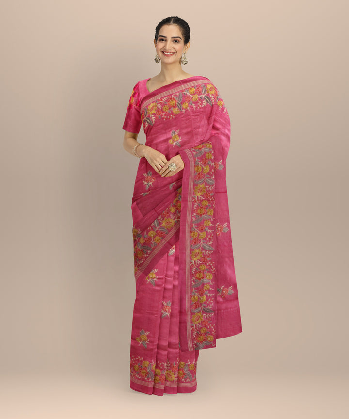 Flamingo pink silk handloom odisha ikat saree