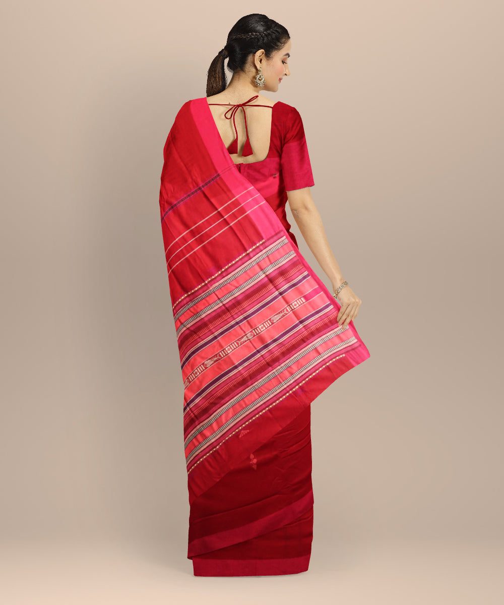 Red pink cotton handloom sonepur saree