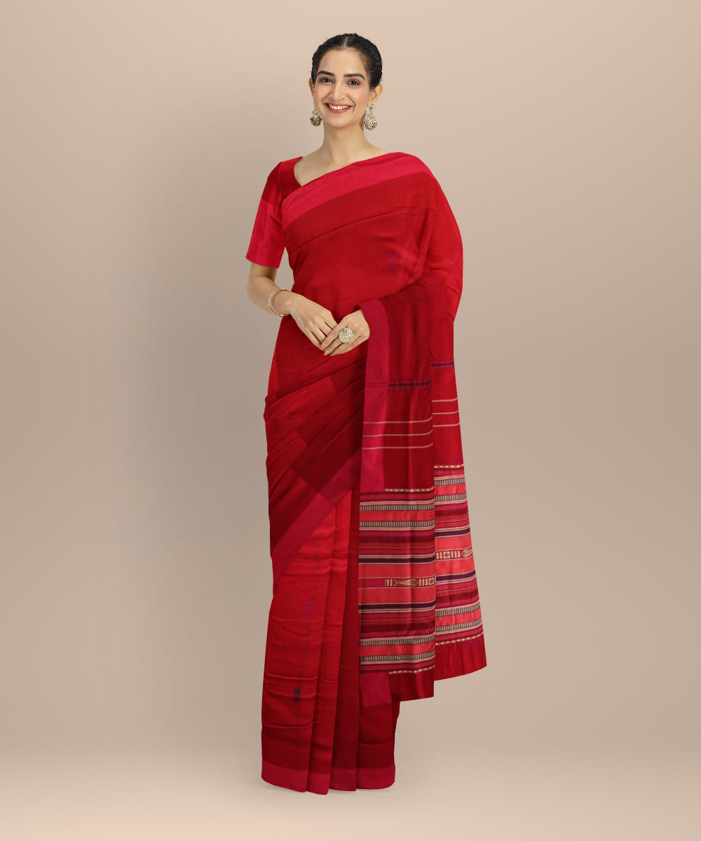 Red pink cotton handloom sonepur saree