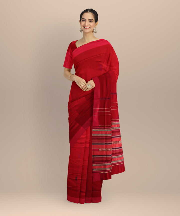Red pink cotton handloom sonepur saree