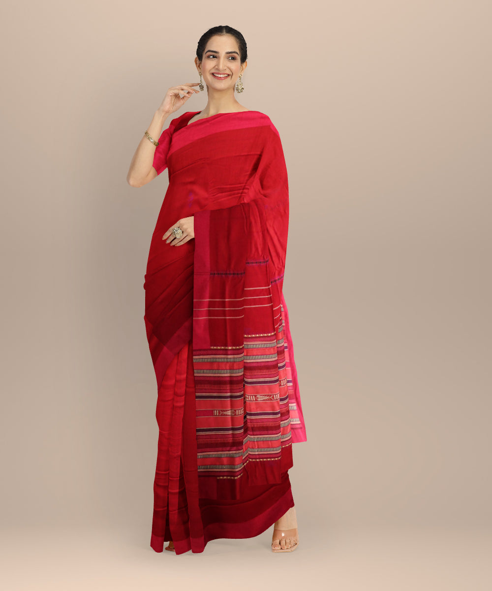 Red pink cotton handloom sonepur saree
