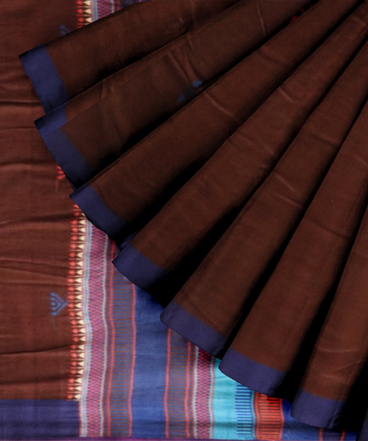 Brown ink blue cotton handloom sonepur saree